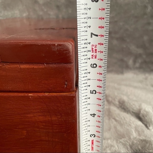 Solid Wood Handcrafted Jewelry Keepsake Box Mirror Lid Green Felt Lining - Picture 11 of 11